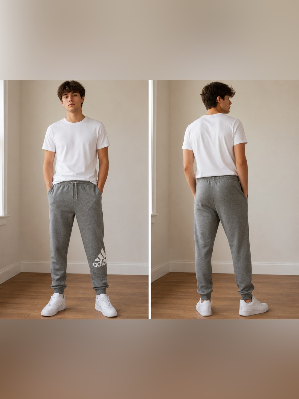 Adidas Boys Gray Fleece Logo Jogger Pants with White Trefoil size XL 18/20 EUC